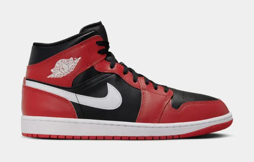 Air Jordan 1 Mid Black Gym Red Mens Basketball Shoes (Black Gym Red  White) 