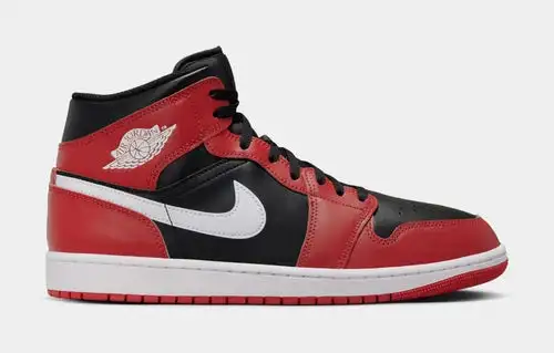 Air Jordan 1 Mid Black Gym Red Mens Basketball Shoes (Black/Gym Red/ White) C2A820