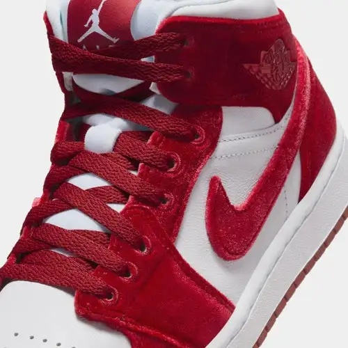 Air Jordan 1 Retro Mid Red Velvet Womens Lifestyle Shoes (White/Black/White/Team Red) 0A581288