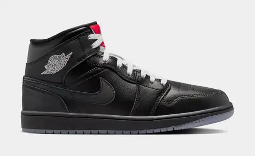Air Jordan 1 Mid SE Mens Basketball Shoes (Black/Silver Metallic/University Red) 17BB332