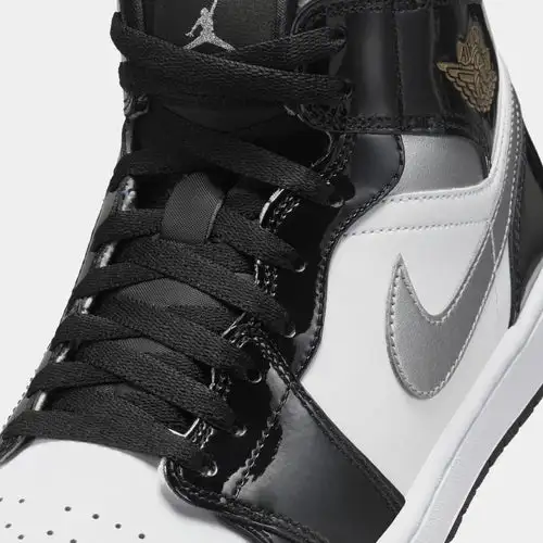 Air Jordan 1 Retro Mid SE Black Patent Mens Lifestyle Shoes (Black Patent/Metallic Gold/Silver) EA18966