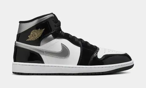 Air Jordan 1 Retro Mid SE Black Patent Mens Lifestyle Shoes (Black Patent/Metallic Gold/Silver) EA18966