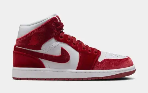 Air Jordan 1 Retro Mid Red Velvet Womens Lifestyle Shoes (White/Black/White/Team Red) 0A581288