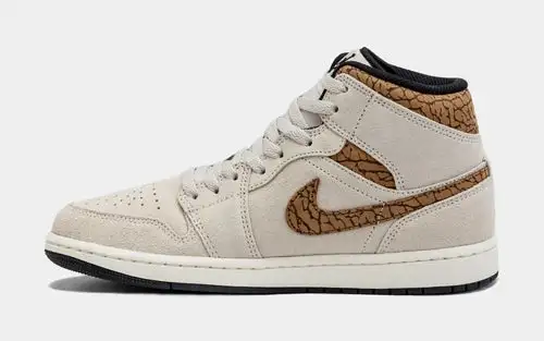 Air Jordan 1 Retro Mid SE Brown Elephant Mens Lifestyle Shoes (Light Orewood Brown/Metallic Gold) 07E608