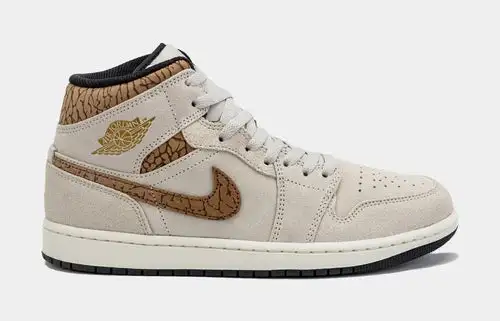 Air Jordan 1 Retro Mid SE Brown Elephant Mens Lifestyle Shoes (Light Orewood Brown/Metallic Gold) 07E608