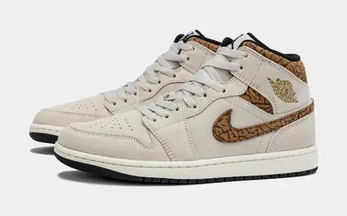 Air Jordan 1 Retro Mid SE Brown Elephant Mens Lifestyle Shoes (Light Orewood Brown Metallic Gold)