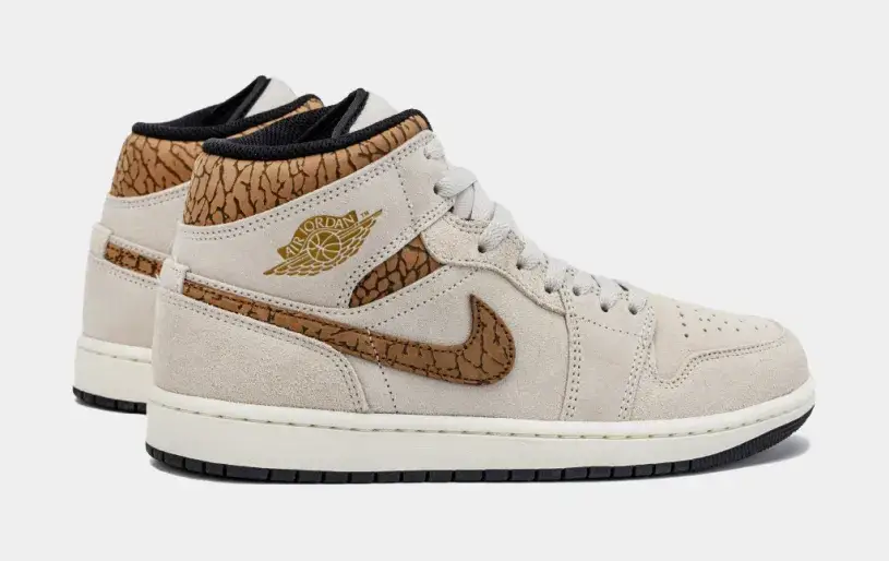 Air Jordan 1 Retro Mid SE Brown Elephant Mens Lifestyle Shoes (Light Orewood Brown Metallic Gold) 
