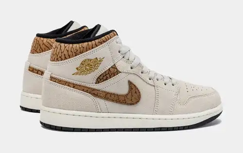 Air Jordan 1 Retro Mid SE Brown Elephant Mens Lifestyle Shoes (Light Orewood Brown Metallic Gold) 