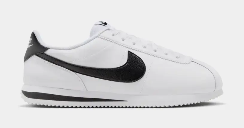 Cortez Leather Mens Running Shoes (White Black) 