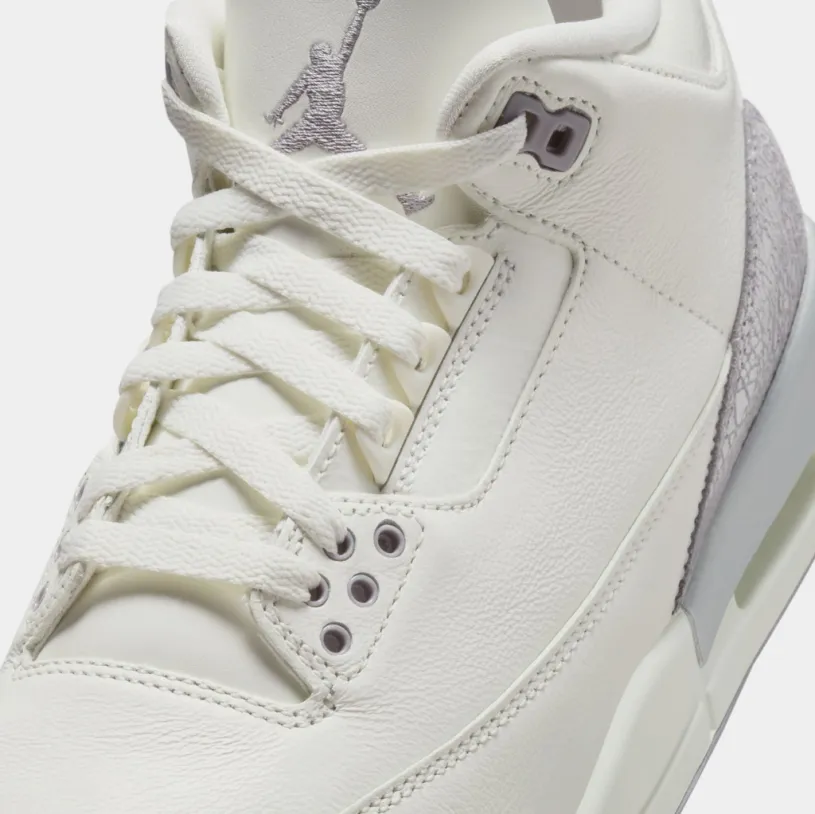 Air Jordan 3 Retro Womens Lifestyle Shoes (Sail/Cement Grey/Metallic Silver)