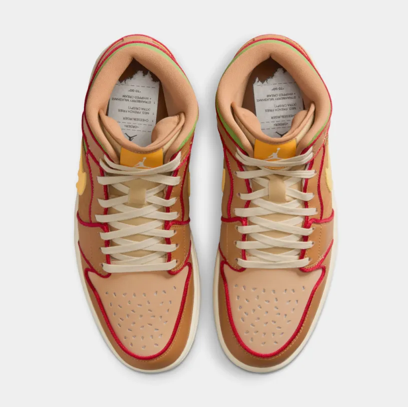 Air Jordan 1 Mid SE Mens Basketball Shoes (Flax/University Gold/Sesame/ Coconut Milk)