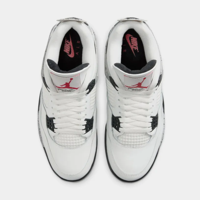Air Jordan 4 Retro White Cement Mens Lifestyle Shoes (Summit White/Fire Red/Cement Grey/Black) Limit One Per Customer