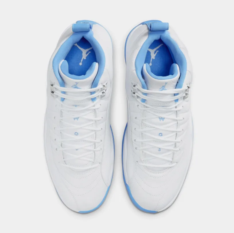 Air Jordan 12 Retro White and University Blue Mens Lifestyle Shoes (White/University Blue/Metallic Silver) Free Shipping