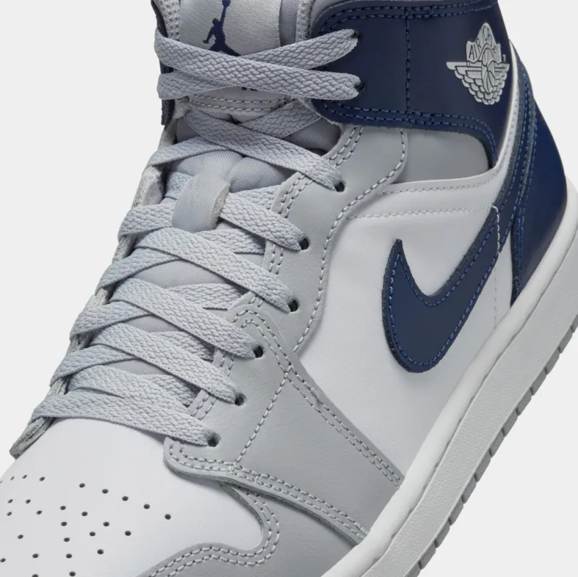 Air Jordan 1 Mid Wolf Grey Midnight Navy Mens Lifestyle Shoes (White/Wolf Grey/Midnight Navy)